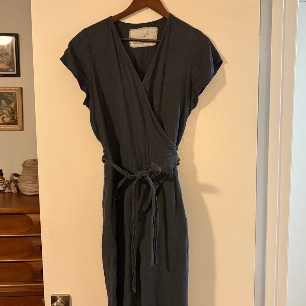 notPERFECTLINEN Charcoal Linen Margaret Wrap Jumpsuit